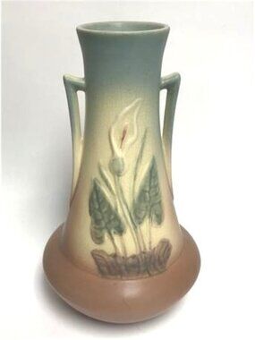 Vintage Hull Pottery Calla Lily Vase 10.5” Double Handle Matte Art Pottery USA